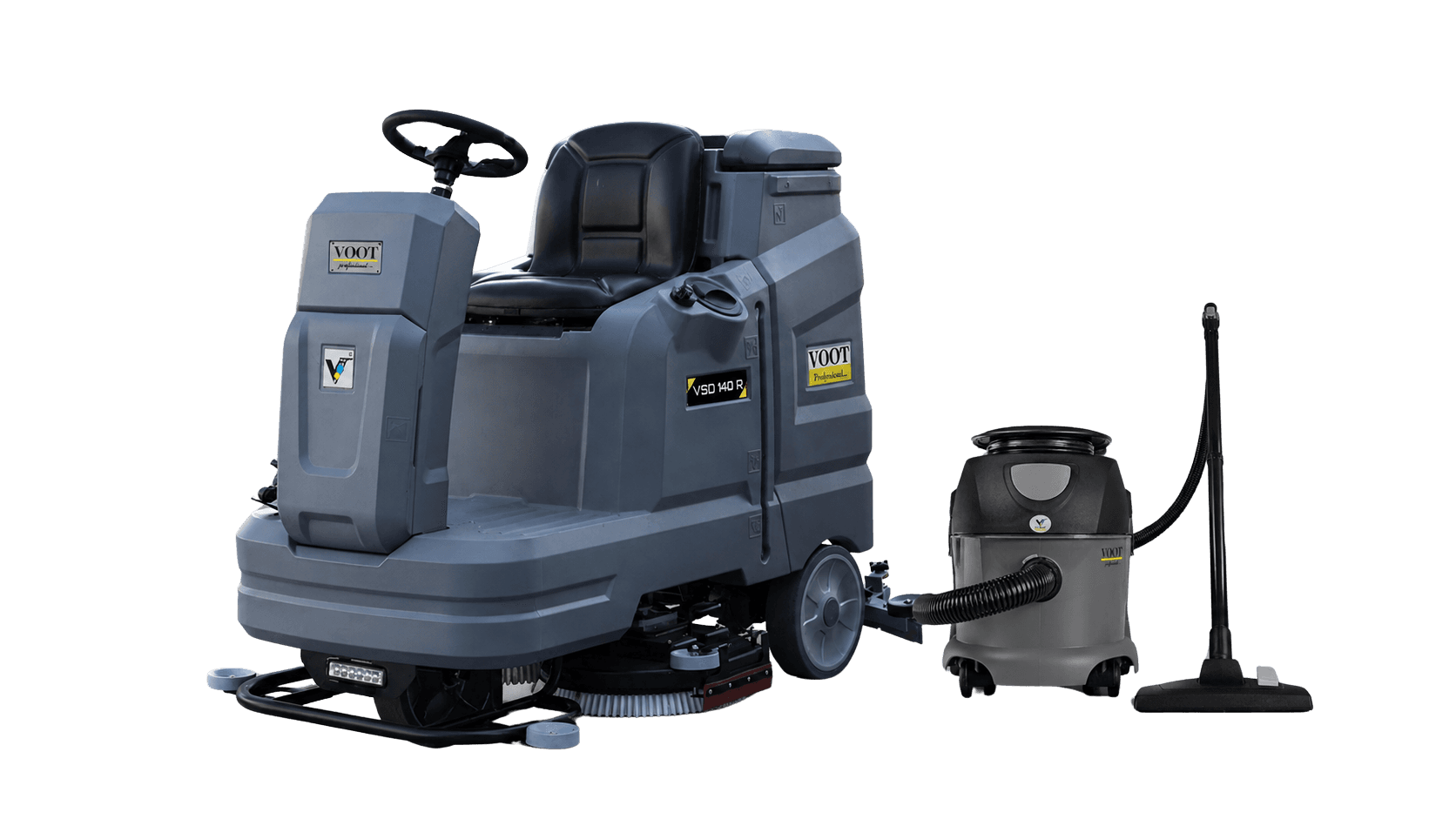Voot Clean ride-on scrubber drier and commercial vacuum
